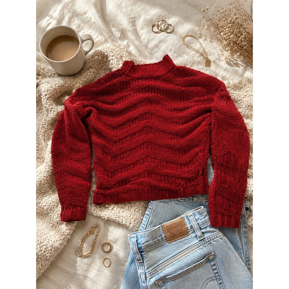 Pinterest Cozy Girl Red Chunky Knit Chenille Sweater JUSTFAB Medium